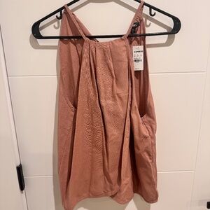 Express Linen Blend Halter Neck Tank in Dusty Pink/Muted Terracota